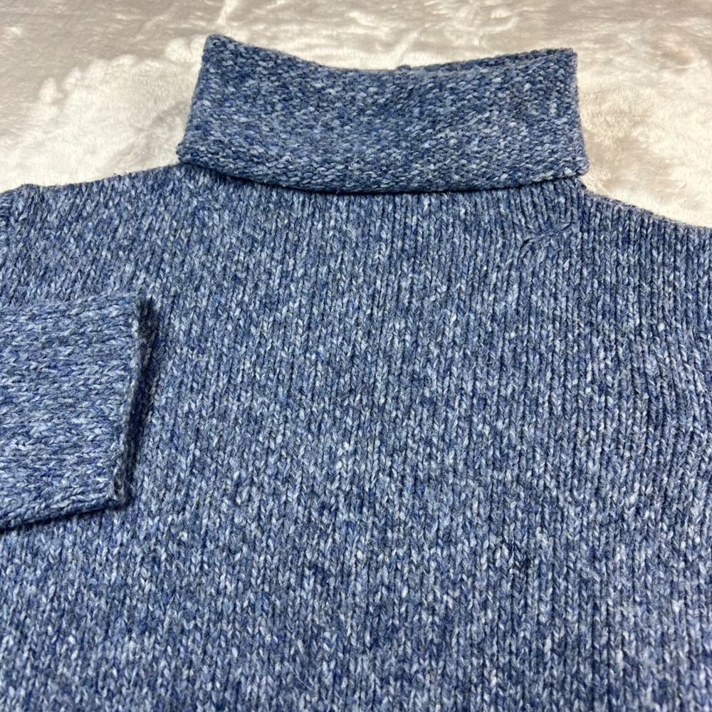 Eileen Fisher Women M Sweater Blue Wool Blend Turtleneck Italian Yarn Marl Knit